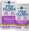 Vital Planet – Vital Flora Probiyotiks for Women Over 55 Daily Raf Stable Probiyotik 60 Milyar CFU, 60 Diverse Strains, 7 Organik Prebiyotiks, Immune Support and Digestive Health 60 Capsules