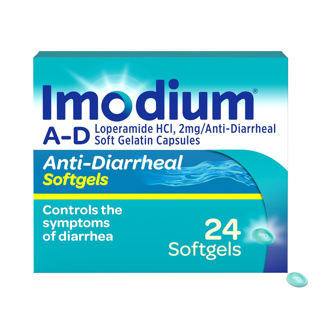 Imodium A-D Fast-Acting Anti-Diarrheal Softgels, Loperamid HCl 2 mg, Travel Essential Diarrhea Relief Medicine for Yetişkinler, 24 Count, Anti Diarrhea Pills, 12+, Swallow