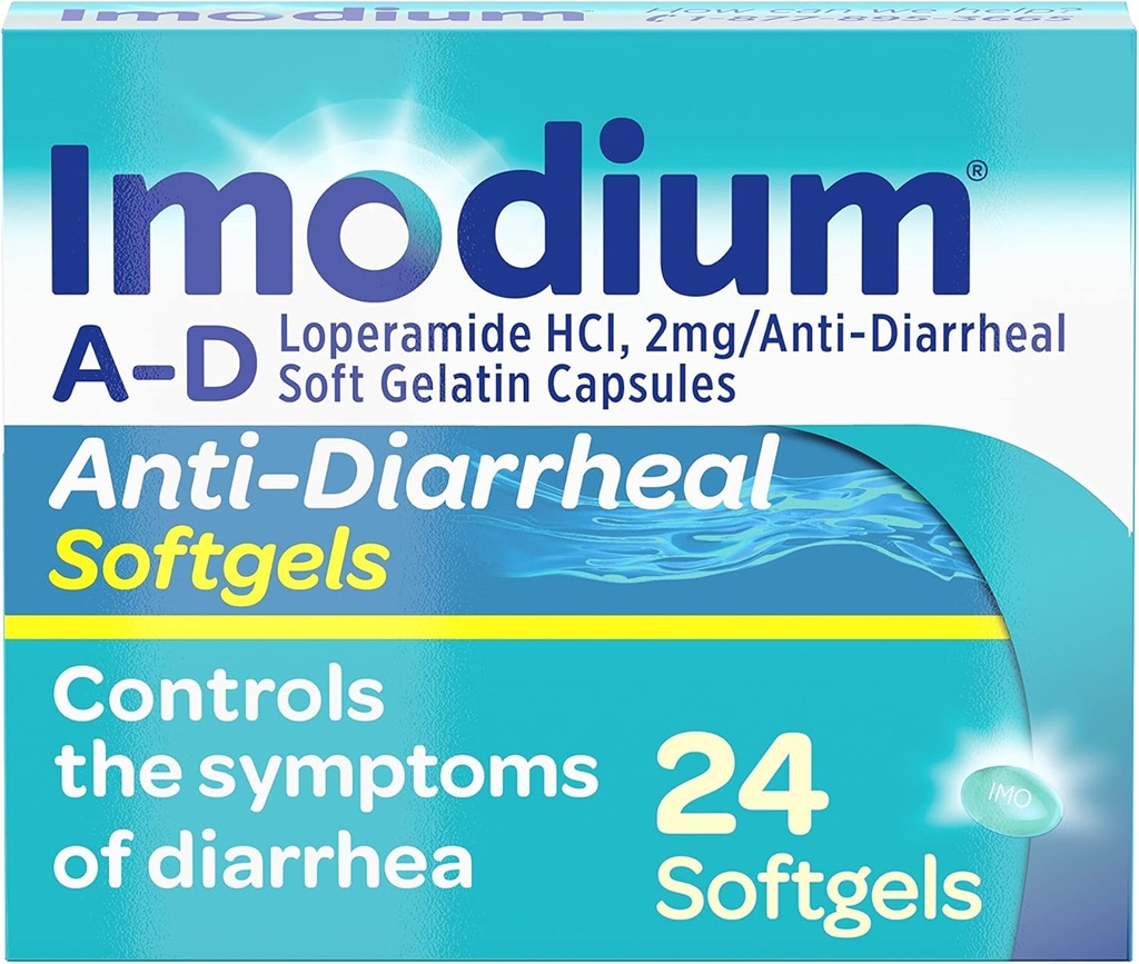 Imodium A-D Fast-Active Anti-Diarrheal Softgels, Loperamide HCl 2 mg, Travel Essential Diarrhea Relief Medicine for Adults, 24 Count, Anti Diarrhea Pills, Ηλικίες 12+, Easy to Swallow
