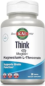 KAL Think Magnezyum L-Threonate 2000 mg | Learning, Brain Health & Memory Function Support w/Magtein | Vegan, No Gluten & Non-GMO | 60 Tabletler