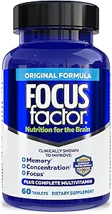 Beyin için Focus Factor Beslenme, Geliştirilmiş Memory & Concentration Brain Supplement, B6, B12, D, Bacopa Monnieri & Tyrosine, 60 Count (2 Pack)