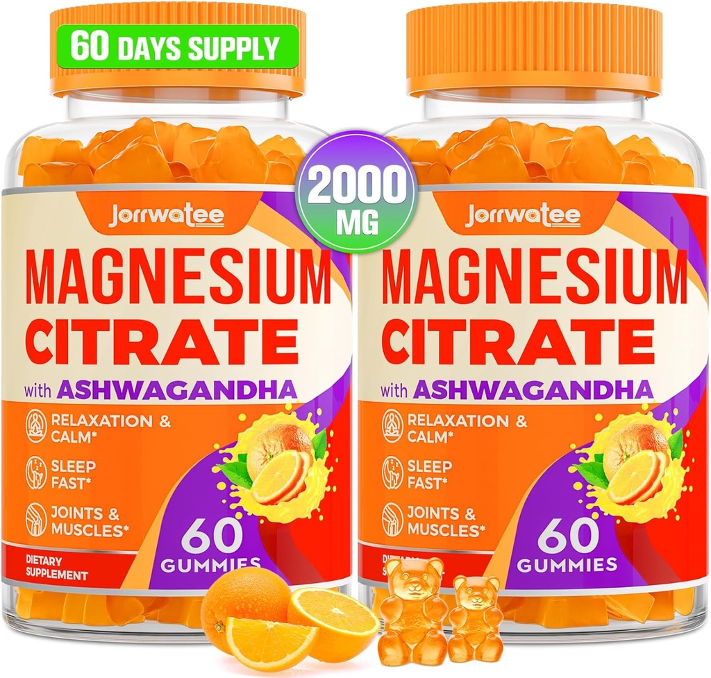Magnezyum Citrate Gummies - Magnezyum Citrate with Ashwagandha & L-Theanine, High Abors Calm Gummies, Magnezyum Gummy for Calm, Rest, Nerve, Muscle, 120 Counts