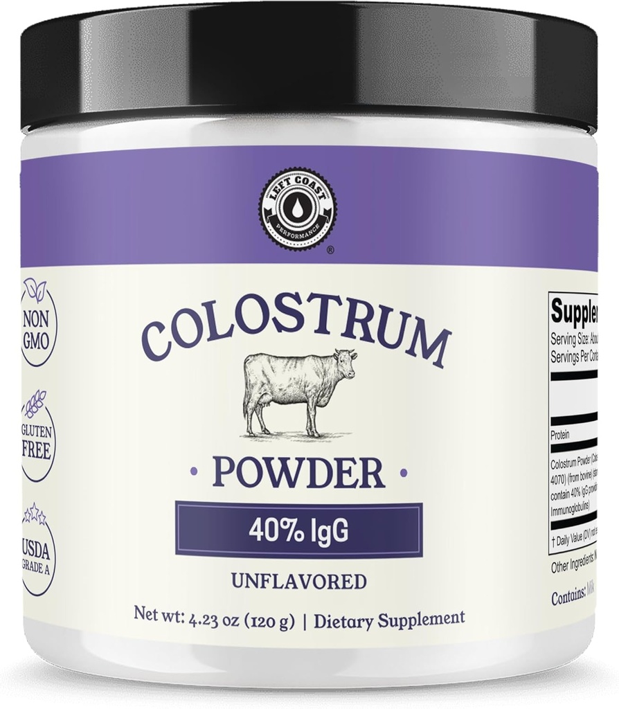 Colostrum Powder 40% IgG – USA Soured Bovine Colostrum Supplement for Immune Support, Gut Health, Mus Recovery, and General Wellness - Single Ingredient, No Πρόσθετα, Non-GMO - 60 μερίδες