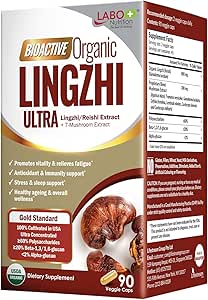 LABO Nutrition Bioactive Organic Lingzhi Reishi Ultra 7 Mushroom Extract Supplement Reishi Cordyceps Maitake Turkey Tail Agaricus blazei Murill Shiitake for Immune Support, Vitality, USDA Organic