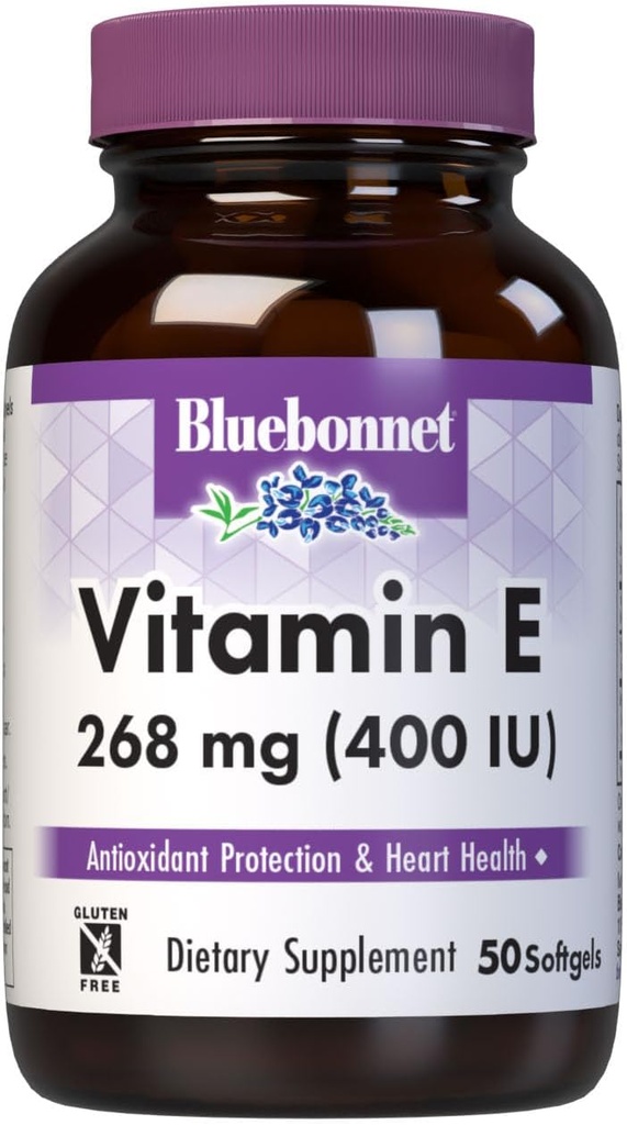 Bluebonnet Beslenme Vitamini E 400 IU (268 mg) Karma Tocopherols Softgels, Free Radikal Portection & Cardiovascular Support, Gluten-Free, Dairy-Free, 50 Softgels, 50 Hizmet