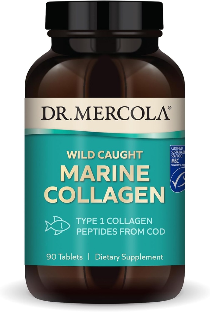 Dr. Mercola Wild Caught Marine Collagen, 30 Servings (90 Tablets), τύπου I Collagen Peptides, Συμπλήρωμα διατροφής, προάγει τη νεανική εμφάνιση, μη GMO, MSC Certified
