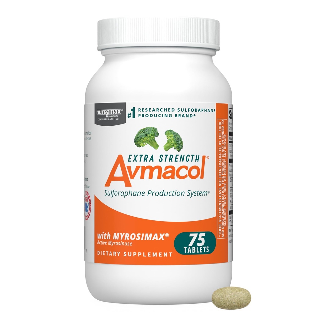 Nutramax Laboratories Avmacol Extra Strength #1 Ερευνημένη Sulforafane-Producing Brand for Detoxification, Antioxidant Support, Immune Health, Ενήλικες & Παιδιά, Moringa, 75 Tablets