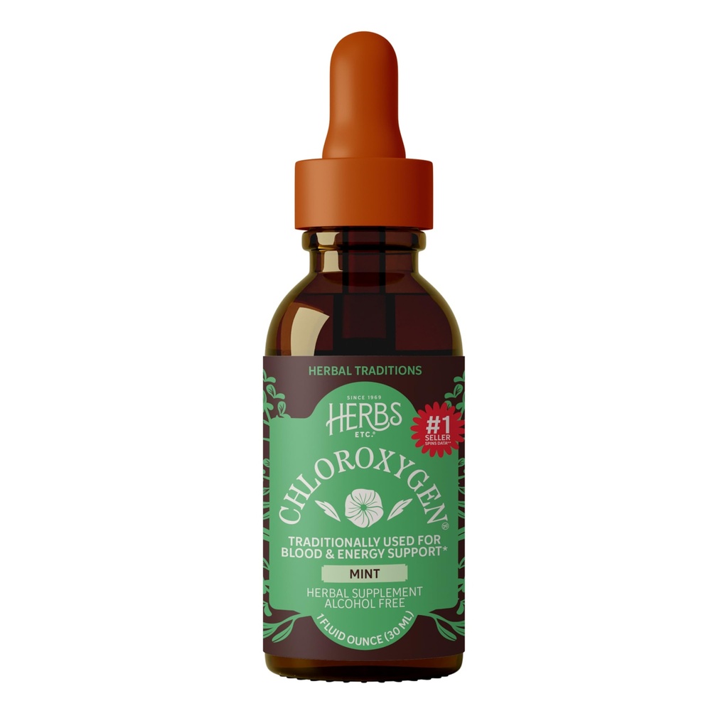 Βότανα Etc. ChlorOxygen Chlorophyl Concentrate - Υψηλής συγκέντρωσης ενεργειακή υποστήριξη - Βοηθήματα υγιή κυκλοφορία του αίματος - Φυσική υποστήριξη ζωτικότητας - Χωρίς αλκοόλ - 1 fl oz, Μέντα (Σχετικά με 66 υπηρεσίες)