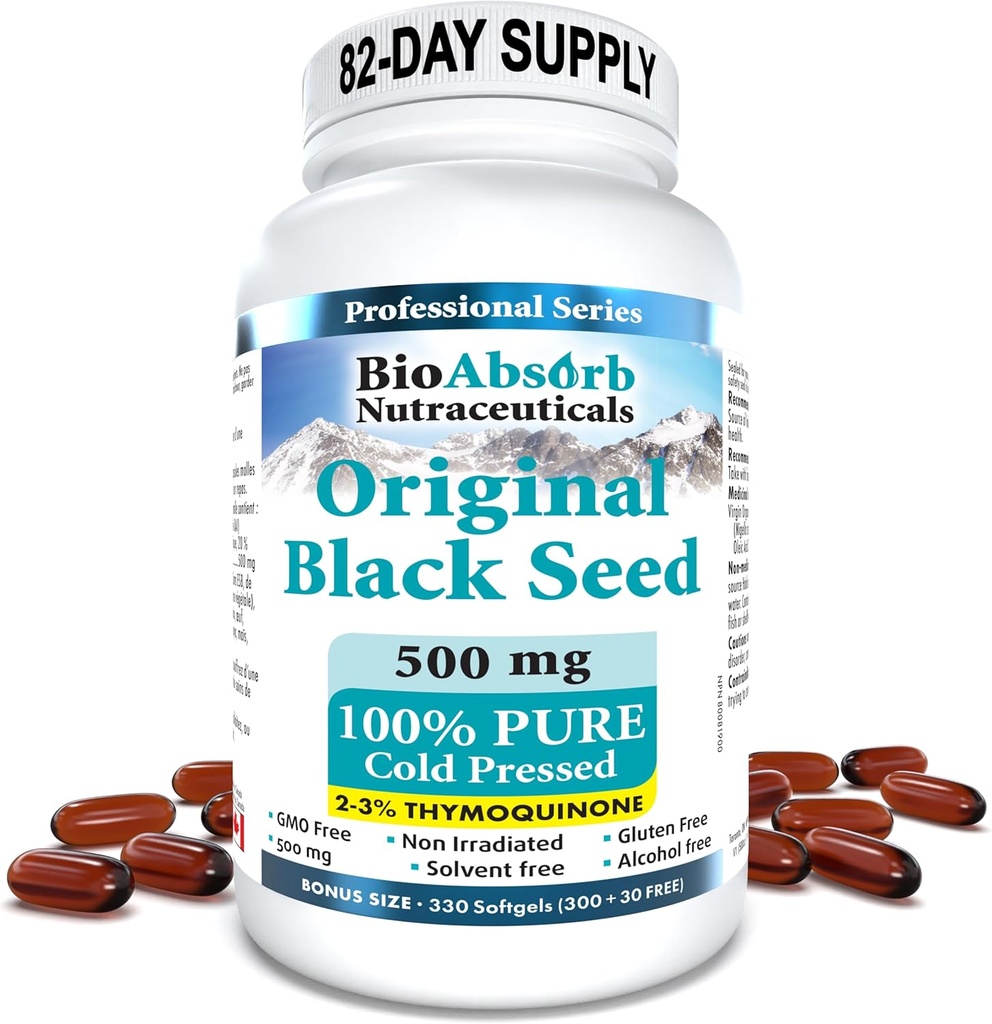 Bio Absorb Black Seed Oil Capsules, 82-Day Supply, Cold Pressed Pure Black Cumin Tohum Petrol (Nigella Sativa) (330 softgels, 500 mg)