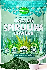 MAJU'nun Organik Spirulina Toz (2 Pound), Dark Rich Green, Non-Irradiated, Non-GMO, Vegan, Gluten-Free, Jumbo Boyut
