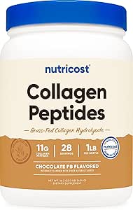 Nutricost Collagen Peptides Powder (Chocolate Peanut Butter Flavored) 1 LB - Grass-Fed Collagen Hydrolysate, Gluten-Free