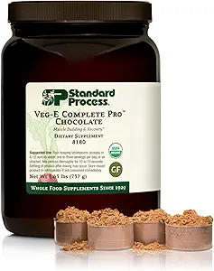 Standard Process Veg-E Complete Pro - Βιολογική, Φυτική Σκόνη Πρωτεΐνης για Μυϊκό Κτίριο & Ανάκτηση - Υποστηρίζει τα μαλλιά, το δέρμα & τα νύχια - Vegan & Gluten-Free - Σοκολάτα, 18 εξυπηρετούν