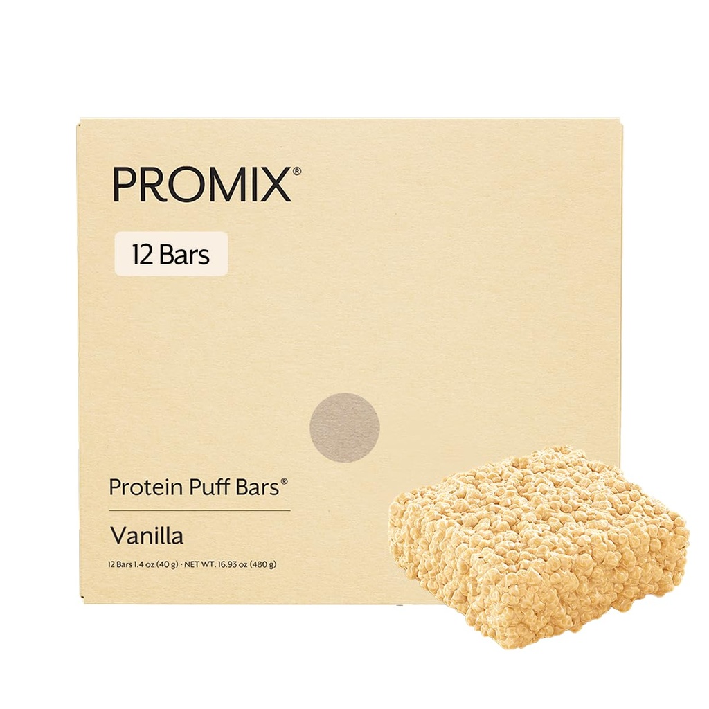 ProMix Beslenme Protein Puff Bars, 12Pack - Madagaskar Vanilla - Marshmallow Crispy Tedavi - Go Snack - Yüksek Protein & Low Calorie - Gluten, Soy ve Corn.