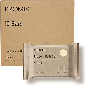 ProMix Pro Nutrition Protein Puff Bars, 12-Pack - Μαδαγασκάρη Βανίλια - Marshmallow Crispy Treat - Great Tasting & Healthy On The Go Snack - Υψηλή πρωτεΐνη & χαμηλή θερμίδες - Μη-GMO & δωρεάν από γλουτένη, σόγια, & καλαμπόκι.