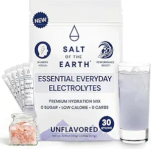 Salt of the Earth Premium Zero-Sugar Electrolyte - Made with Pink Himalayan Salt - Hydration Powder Packets | Premium Ingredients | Keto & Paleo Friendly | 12 Sticks, Unflavored