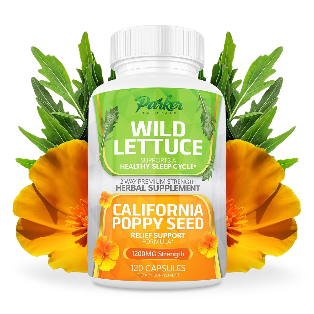 Parker Naturals Wild Lettuce Extract & California Poppy Seed Supplement, 2 Way Premium Strength Herbal Supplement for Health Sleep & Relief Support, 120 Capsules