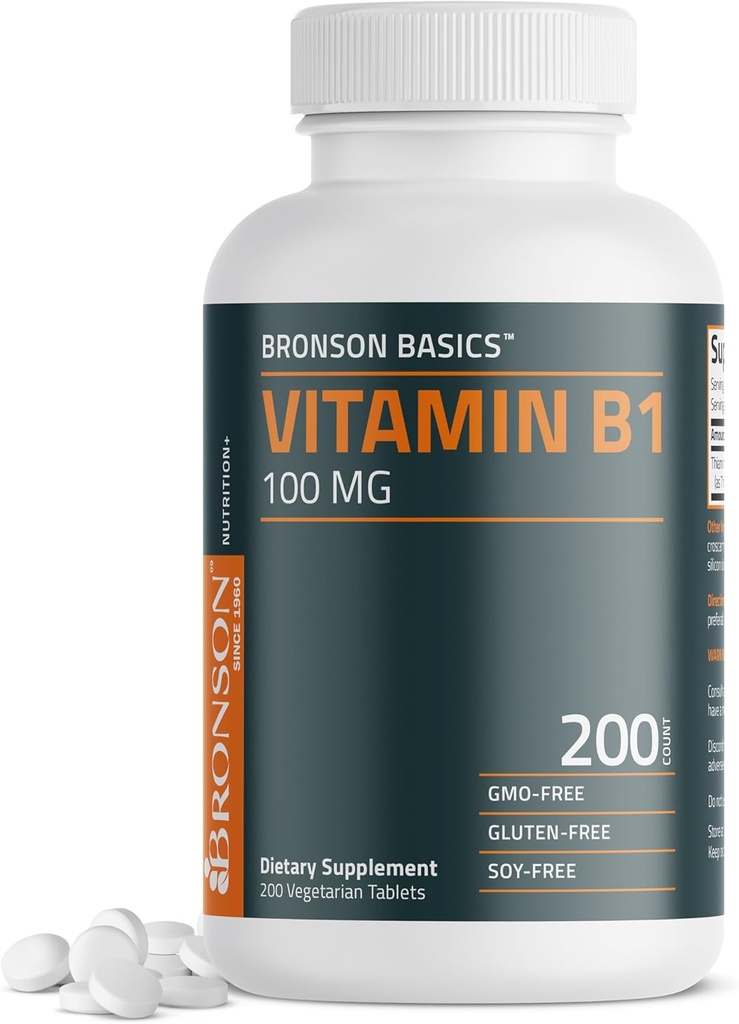 Bronson Vitamin B1 100 mg, Non-GMO, 200 Vegetarian Tablets