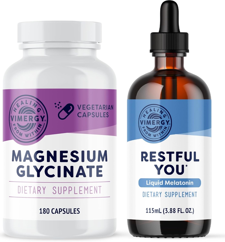 Vimergy Magnezyum Glycinate (180 Capsules) & Vimergy Restful You* Liquid Melatonin (115 mL) - Sche