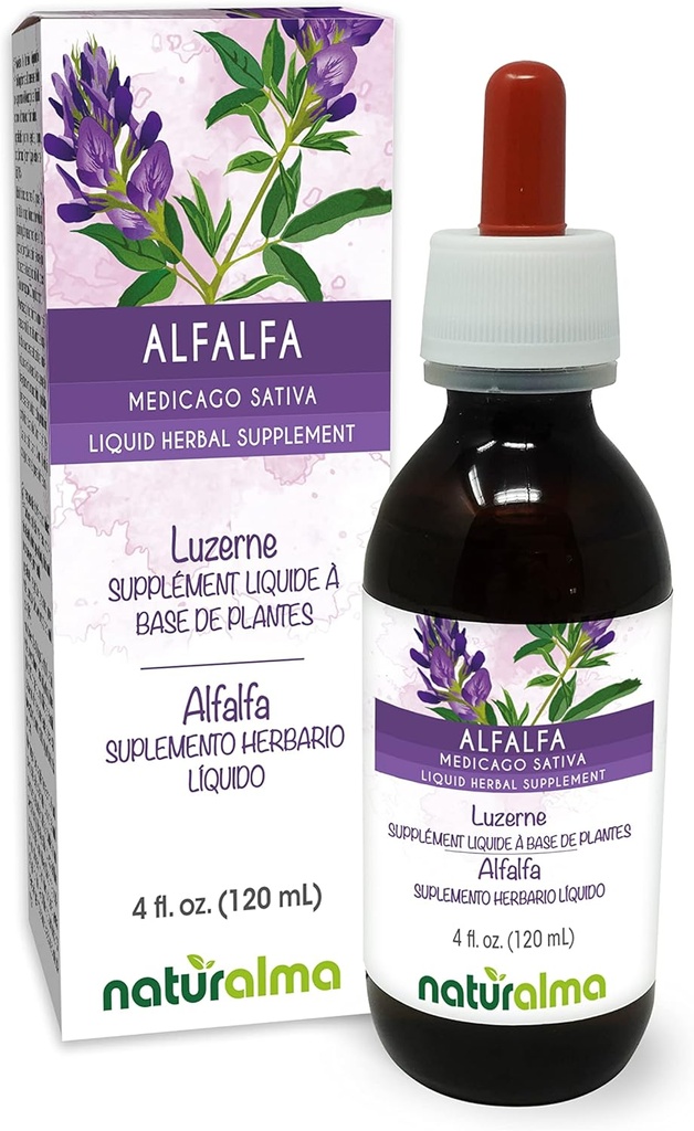 Naturalma Alfalfa veya Lucerne (Medicago Sativa) onunb Çiçekler Alkol Özgür Tincture - Doğal klorophyll'te Zengin - Drops'ta 4 fl oz Sıvı Tür - Herbal Supplement - Vegan