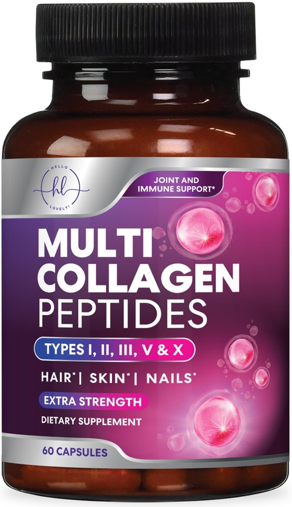 Multi Collagen Supplement 2400 mg - Tipler I, II, III, V & X Multi Collagen Pil Pills for Women & Men, Hydrolyzed Collagen Supplements, Hair, Skin, Nail, & Joint Support Supplement, 60 Capsules