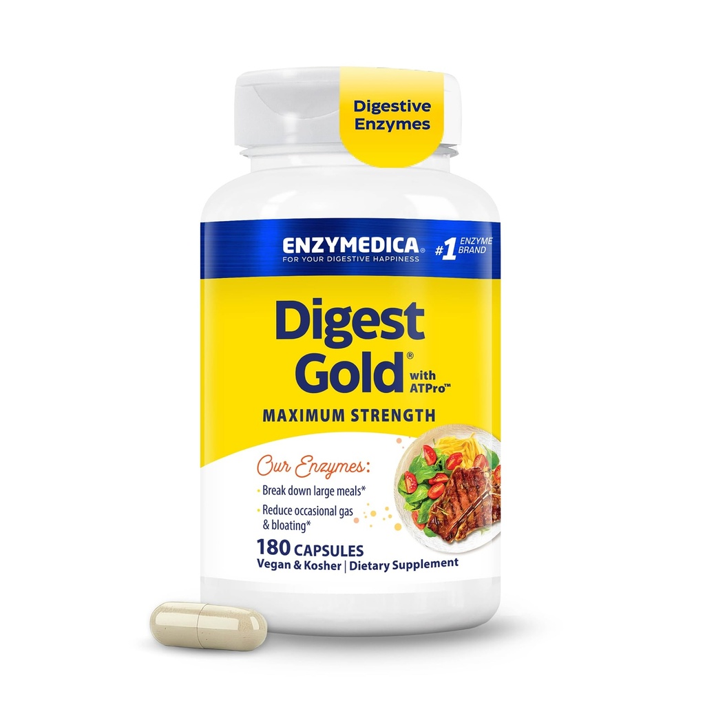 Enzymedica Digest Gold + ATPro, μέγιστη δύναμη, γρήγορη δράση, βοηθά Digest μεγάλα γεύματα, αποτρέπει το Μπλοκάρισμα και το αέριο, 180 μέτρα (FFP)