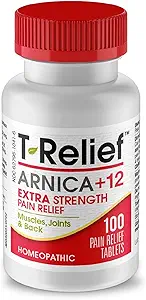 T-Relief Ekstra Güçlü Ağrı Arnica +12 Geri Ağrı Ortak Soreness Kas Aches & Stiffness için Doğal Relieving Actives for Back Pain Common Soreness Muscle Aches & Stiffness, Whole Body Fast-Acting Relief for Women & Men - 100 Tabletler