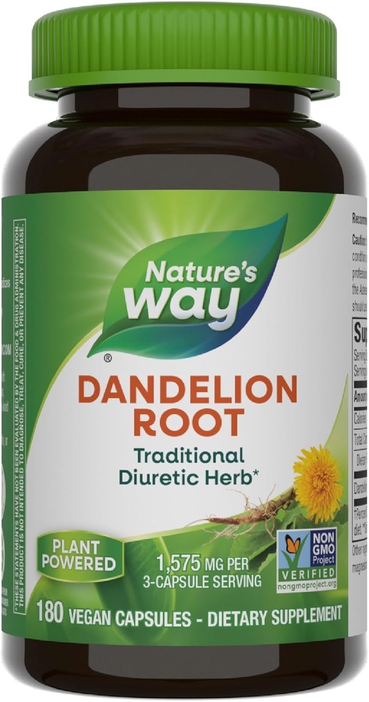 Nature's Way Dandelion Root, Traditional Diuretic Herb*, Παραδοσιακά χρησιμοποιείται στην Soothe Digestive Upset*, Vegan, 180 κάψουλες (Packaging May Vary)