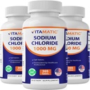 Vitamatic Sodium Chloride 1000mg – 365 Tablets Electrolyte Replenisher & Hydration Support – Non-GMO, Gluten-Free -3 Bottles