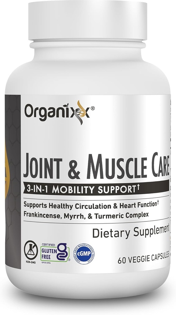 Organixx Joint & Muscle Care Organic Turmeric Supplement, 3-in-1 Frankincense, Turmeric ve Myrrh Ortak Sağlık & Ortak Destek Tamam Body Care Capsules, Supports Swelling, Ger, 60 Capsules