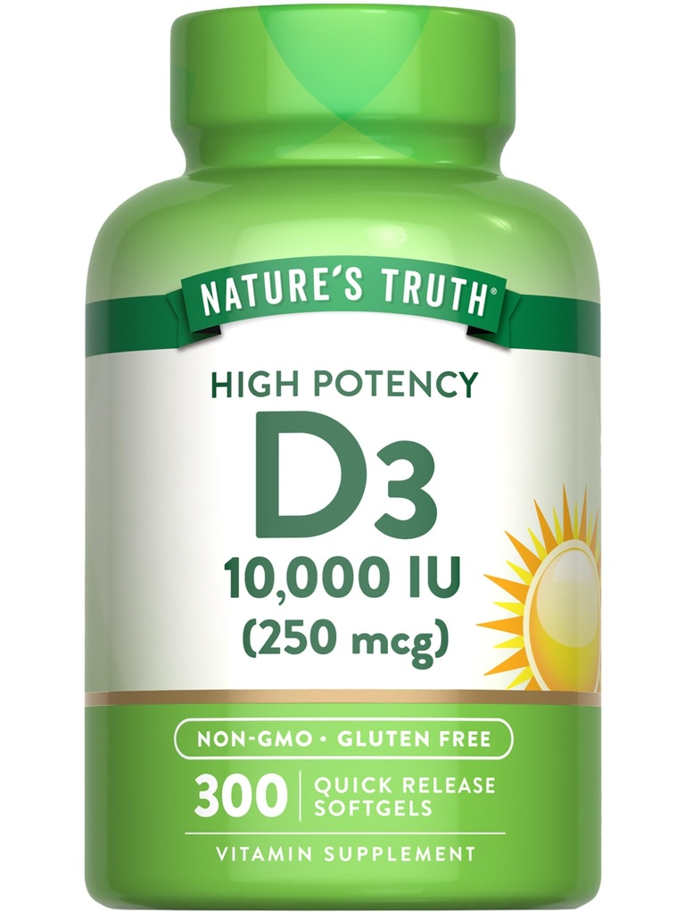 Doğanın Gerçek Vitamin D3 10000 İ Softgels | 300 Kont | Ekstra Kuvvet | Non-GMO & Gluten Free Supplement