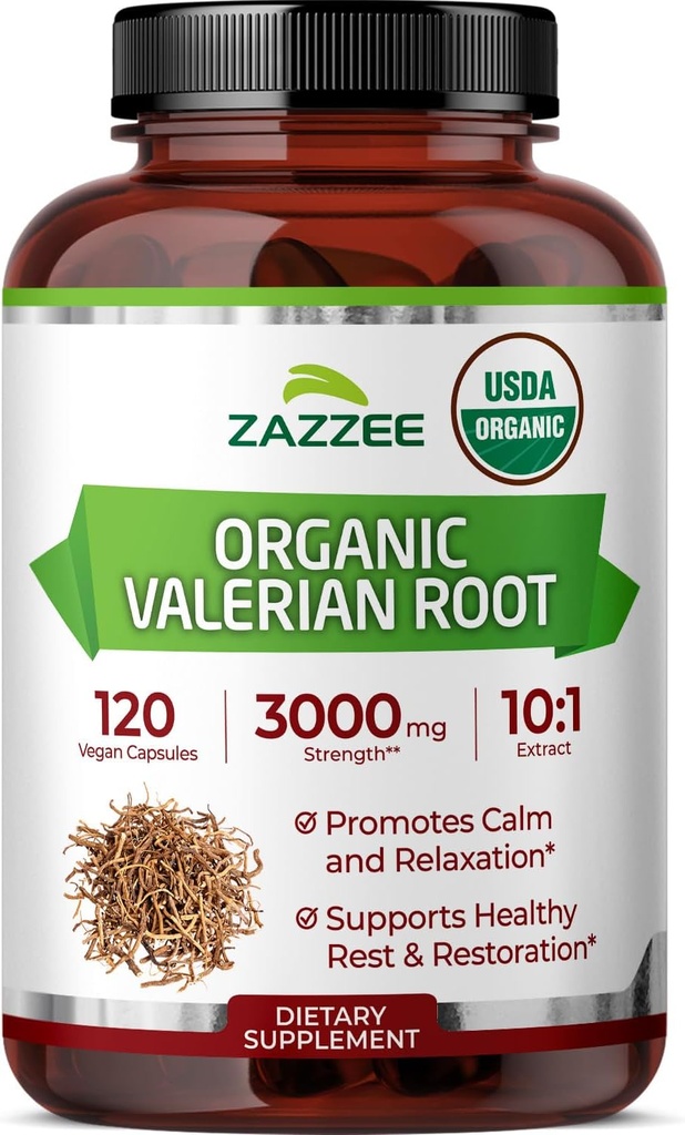 Zazzee USDA Organic Valerian Root 10:1 Extract, 3000 mg Δύναμη, 120 Vegan Κάψουλες, 4 Μήνες Προσφορά, Valeriana officinalis, 10X Ικανότητα, 100% Χορτοφαγική, Όλα-Φυσικά, Μη-ΓΤΟ, Κατασκευασμένο στις ΗΠΑ