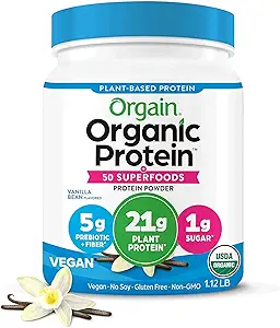 Orgain Organic Vegan proteini + 50 Superfoods Toz, Vanilla Bean - 21g Plantive Protein, 8g Prebiyotik Fiber, No Lactose Malzemeler, Gluten Free, No Eklenmiş Şeker, 1.12 lb (Pazaraj Vary)