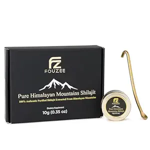 FOUZEE Pure Himalayan Mountains Shilajit - 77% + Fulvic Acid Authentic Hard Consistency, Φυσική πηγή Fulvic Acid, Πάνω από 85 Trace Minerals, περιλαμβάνει ανοξείδωτο κουτάλι (10 γραμμάρια)