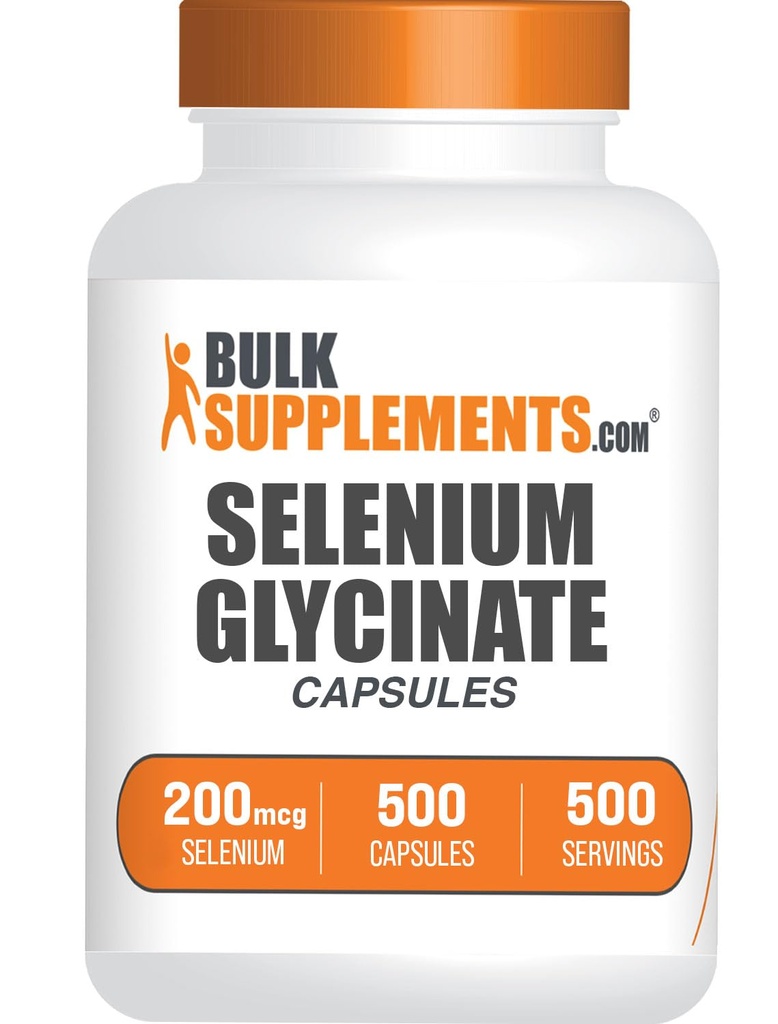 BulkSupplements.com Selenium Glycinate Capsules - Selenium Supplement, Selenium 20006 Capsules - Essential Trace Mineral, Gluten Free, 1 Capsule per Service, 500 Count (Pack of 1)