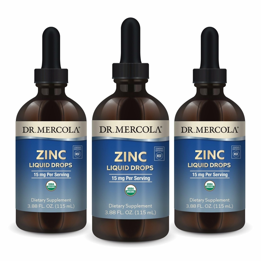Dr. Mercola çinko sıvı damlaları - Destekler Immune & Organ Sağlığı - 15 mg Organik çinko sıvı damlaları - USDA Organik - NSF sertifikalı - Gluten-Free & Soy-Free - 3.88 fl oz (3 Pack)