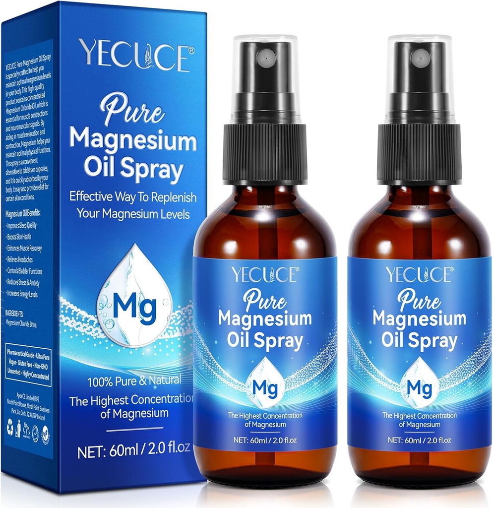 2Pack Pure Magnezyum Oil Sprey,% 100 Natural Spray - Organik Magnezyum Vücut yapıştırıcısı - Cam Şişede Topic Magnezyum yapıştırıcısı, Ayaklar için Magnezyum yağı, Geliştirilmiş Kas Kurtarma - 4 Fl.Oz