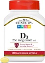 21st Century Vitamin D3 250 mcg (10,000 IU) Rapid Release Softgels, 110 Count
