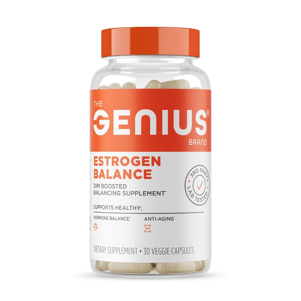 Genius Estrogen Balance, Dim Supplement - Erkekler ve Kadınlar için Bloker - Hormonlar, Hormonlar, Hormonal Acne & Menopause - Aromatase Inhibitor with Grape Tohum Ekstraksiyon & BioPerine - 30 Capsules