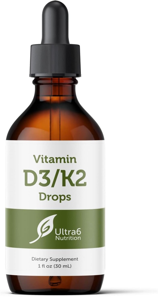 Ultra6 Beslenme Vitamin D ve K2 Drops - Yetişkinler için K2 Supplements ile Sıvı Vitamin D3 - Easy-to- Take, Flavor-Free, Highly Absorbable VIT D3 ve K2 Supplements, Made in USA (30 ml)