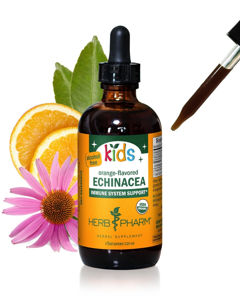 Herb Pharm Kids sertifikalı-Organic Alkol-Free Echinacea Glycerite Liquid Extract, 4 ozz