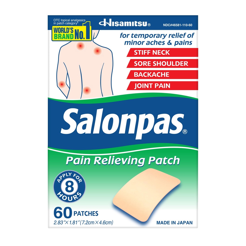 Salonpas Pain Relief Patch for Back, Neck, Shoulder, Konnee Pain and Muscle Sureness - 8 Hour Pain Relief - 60 Count