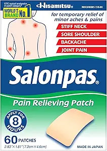 Salonpas Pain Relieving Patch for Back, Neck, Shoulder, Knee Pain and Muscle Soreness - 8 Hour Pain Relief - 60 Count