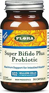 Flora Super Bifido Plus 102 Milyar CFU, Men & Women, Bifidobacterium, Lactobacillus, Digestion, IBS, Immune System, Gut Balance Supplements - 30 Vegetarian Capsules