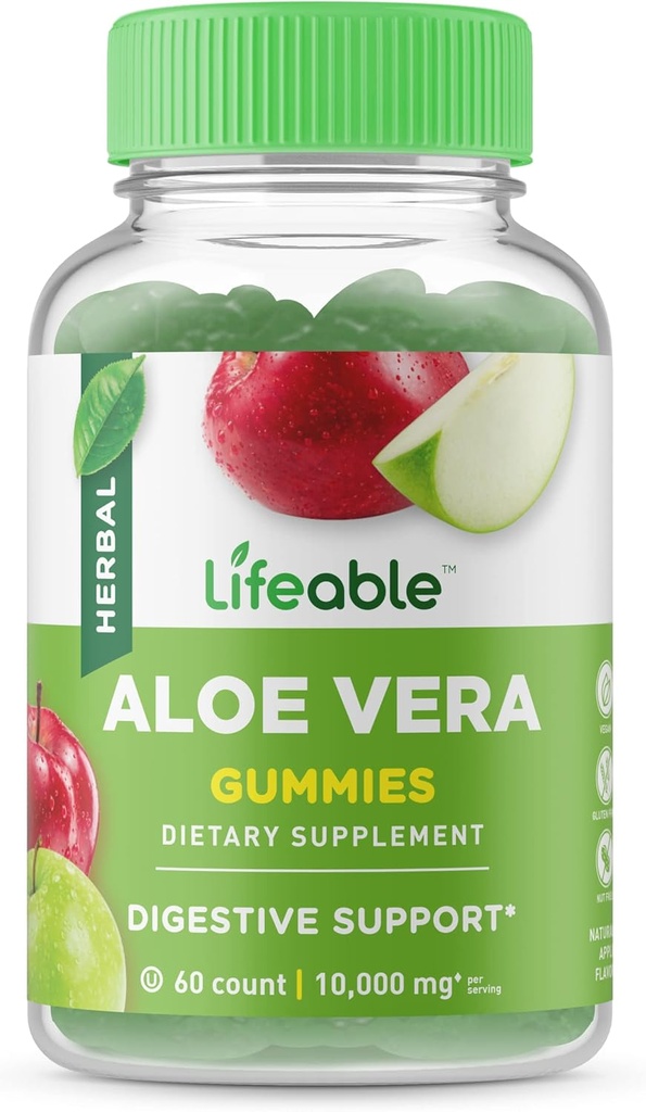 Ζωηρό συμπλήρωμα Aloe Vera Gummies για ενήλικες - 10. 000 mg - Μεγάλη γεύση φυσική γεύσεις Gummy - Χωρίς γλουτένη, Vegan, μη ΓΤΟ Μασώμενα - για ενήλικες, άνδρες, γυναίκες - 60 Gummies - 30 Δόσεις