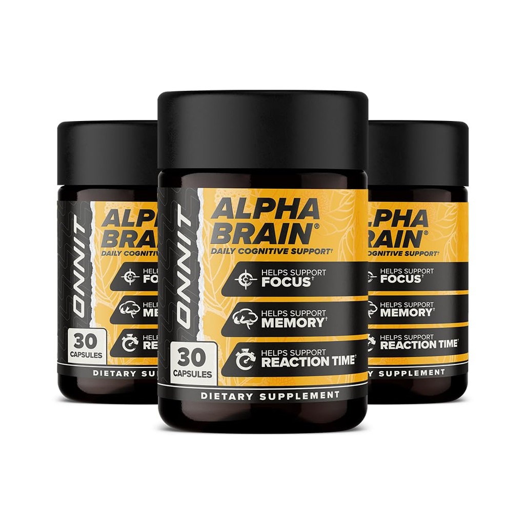 ONNIT Alpha Brain Nootropic Focus Κάψουλες, Nootropics Brain Support Supplement for Memory, Mental Clarity and Cognitive Support with L-Theanine, Vitamin B6 and Huperzine A, 3-Pack (90 Count Total)