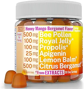 Arı Pollen Apigenin Citrus Bergamot Gummies w Organik Propolis Royal Jelly Honey Lemon Balm Ekstraksiyon, Erkekler Çocuklar için Tamam, Tincture Drops Toz Capsule Herb Capsules Supplements Alt, Pollan Polen