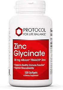 Protokol çinko Glycinate 30 mg - Albion Traacs çinko - çinko Glycinate Supplement - Immune System Support* - Keto Friendly & Dairy Free - 120 Softgels