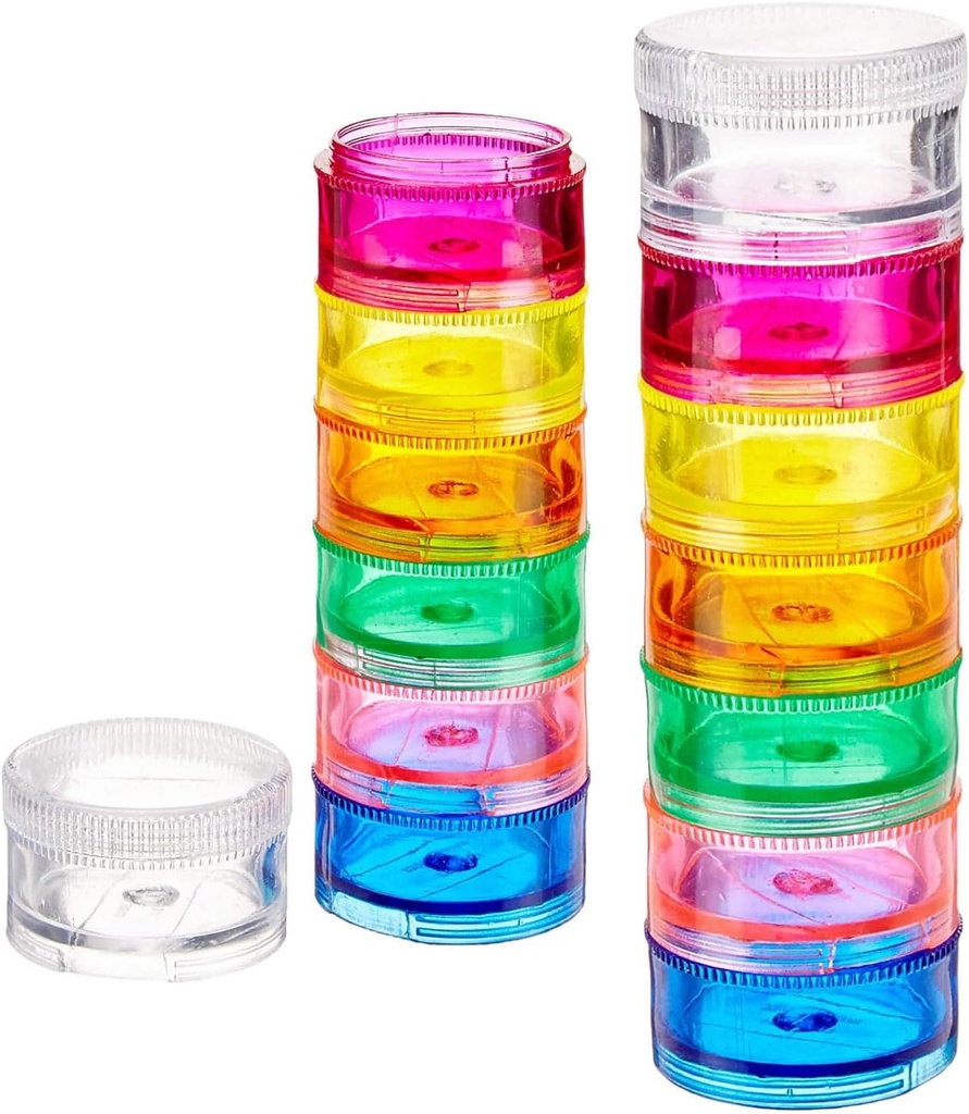 Deke Home - Stackable Pill Organizer (2 Pack), 7 Günlük Pill Box Tower with Twist Lock Karşılaştırmaları, Honda-Free, Travel Medicinerec & Vitamin Akrilik, Compact & Port Case, Rainbow Colored