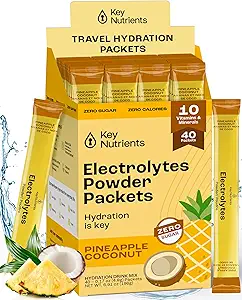 KEY NUTRIENTS Electrolytes Toz Paketleri - Tropikal Pineapple Coconut 40 Pack Hydration Packets - Travel Hydration Toz - No Sugar, No Calories, Gluten Free Keto Electrolytes Toz - Made in USA