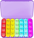 Odaro Weekly Pill Organizer 4 Times a Day, Daily Pill Box 7 Gün, Büyük Seyahat Pill Case with 28 Karşılaştırmalı Tıp, Vitamin ve Supplement - Mor Case